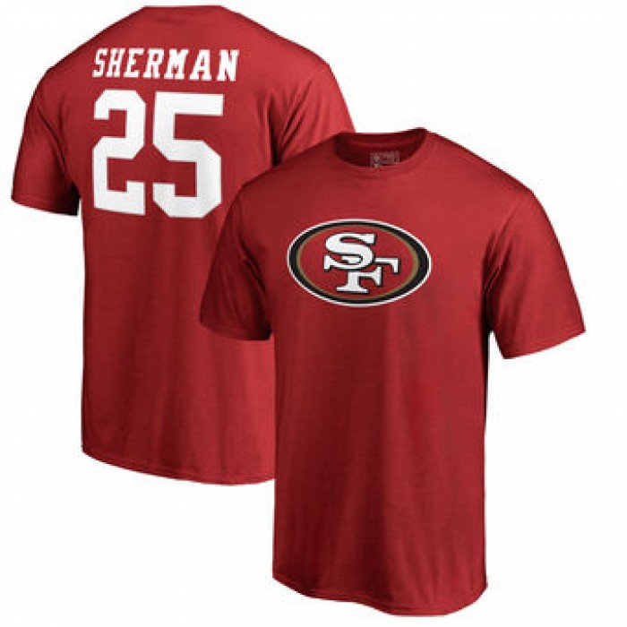 Men's San Francisco 49ers 25 Richard Sherman NFL Pro Line by Fanatics Branded Red Player Icon Name & Number T-Shirt