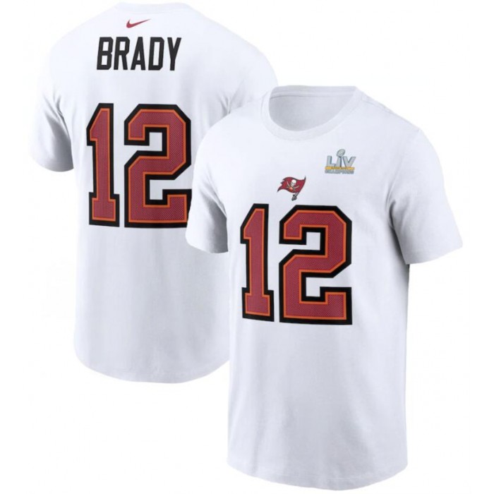 Men's Tampa Bay Buccaneers Tom Brady Nike White Super Bowl LV Champions Name & Number T-Shirt