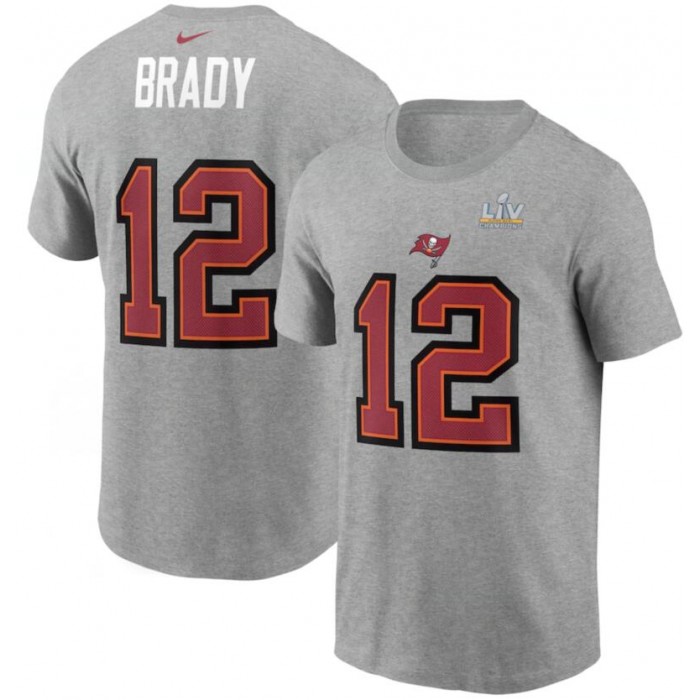 Men's Tampa Bay Buccaneers Tom Brady Nike Heathered Gray Super Bowl LV Champions Name & Number T-Shirt
