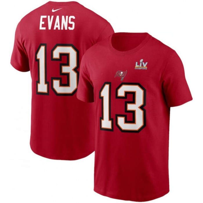 Men's Tampa Bay Buccaneers Mike Evans Nike Red Super Bowl LV Champions Name & Number T-Shirt