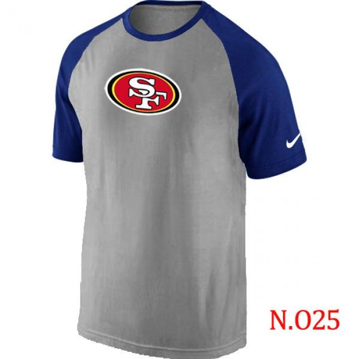 Mens San Francisco 49ers Ash Tri Big Play Raglan T-Shirt Grey- Blue