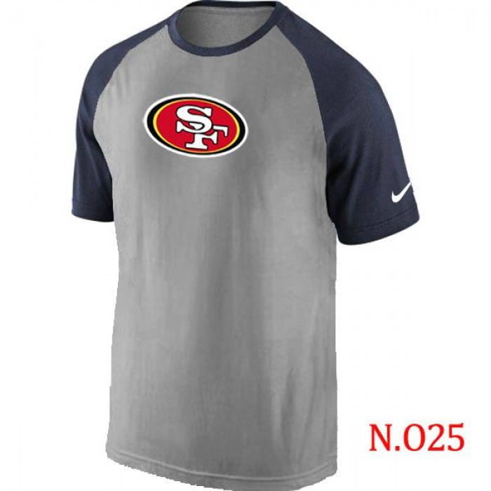 Mens San Francisco 49ers Ash Tri Big Play Raglan T-Shirt Grey- Navy