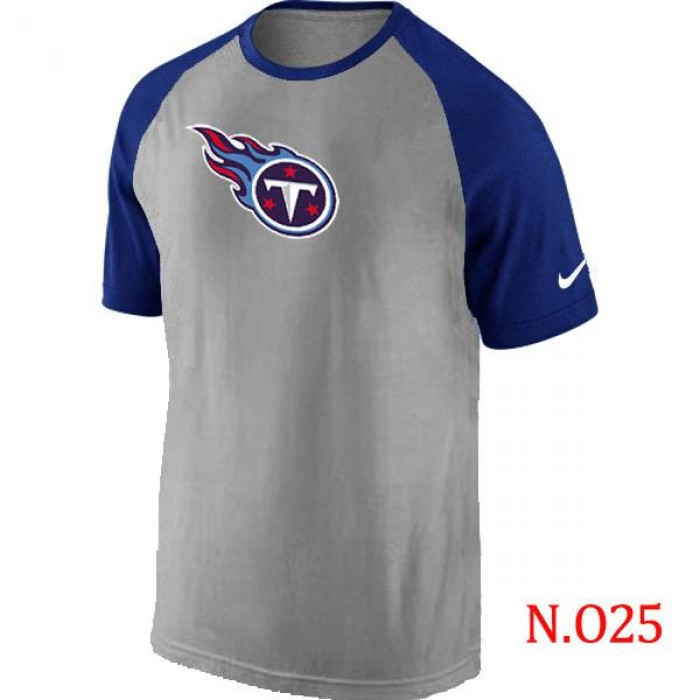 Mens Tennessee Titans Ash Tri Big Play Raglan T-Shirt Grey- Blue