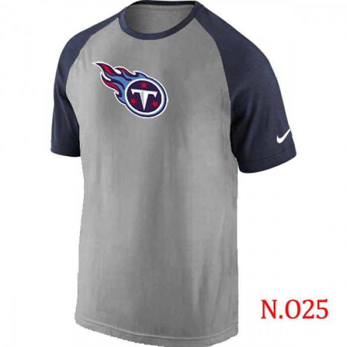 Mens Tennessee Titans Ash Tri Big Play Raglan T-Shirt Grey- Navy