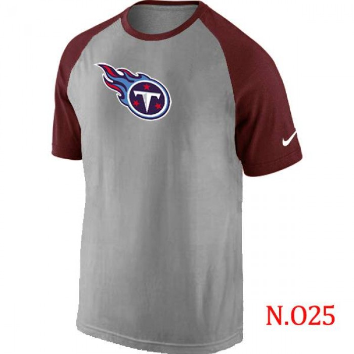Mens Tennessee Titans Ash Tri Big Play Raglan T-Shirt Grey- Red