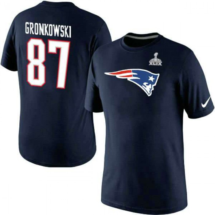 Nike New England Patriots #87 Rob Gronkowski Blue Superbowl Player Pride Name & Number T-Shirt