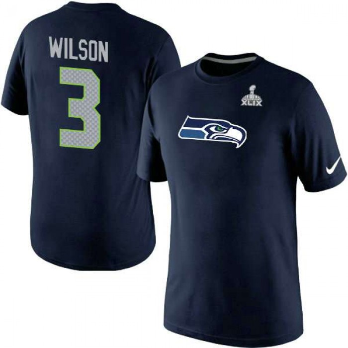 Nike Seattle Seahawks #3 Russell Wilson Blue Superbowl Player Pride Name & Number T-Shirt