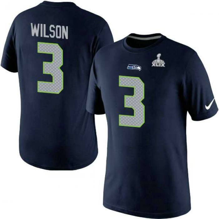 Nike Seattle Seahawks #3 Russell Wilson Blue Superbowl T-shirt