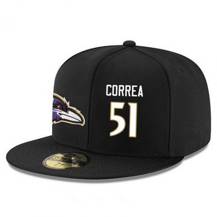Baltimore Ravens #51 Kamalei Correa Snapback Cap NFL Player Black with White Number Stitched Hat