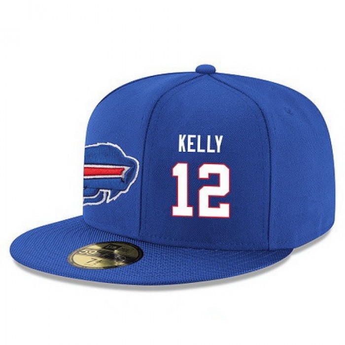 Buffalo Bills #12 Jim Kelly Snapback Cap NFL Player Royal Blue with White Number Stitched Hat