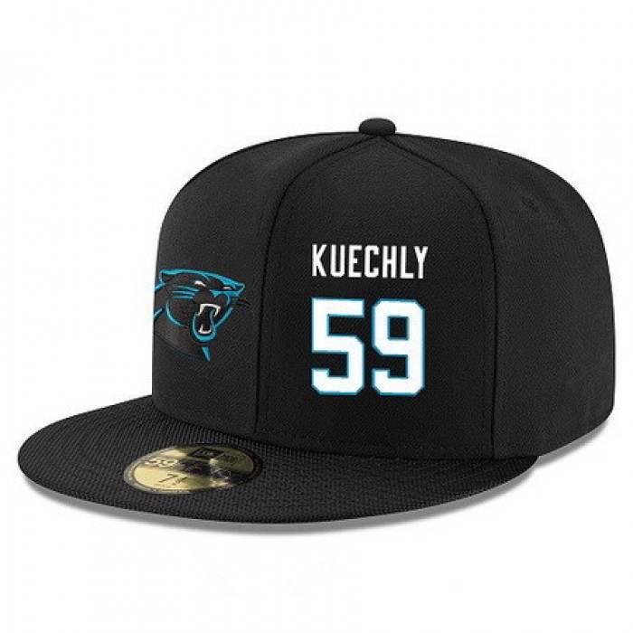 Carolina Panthers #59 Luke Kuechly Snapback Cap NFL Player Black with White Number Stitched Hat