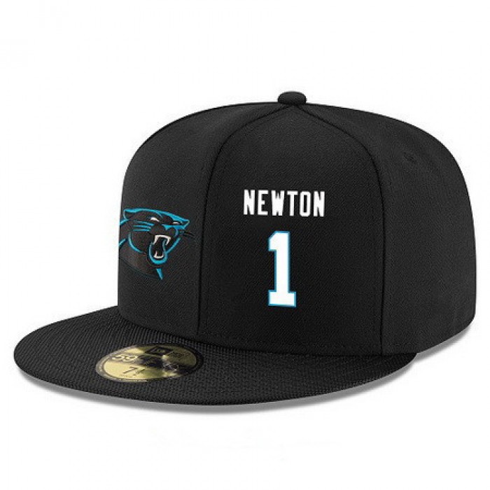 Carolina Panthers #1 Cam Newton Snapback Cap NFL Player Black with White Number Stitched Hat