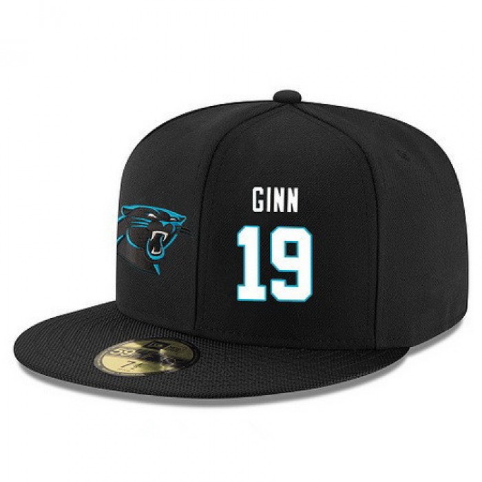 Carolina Panthers #19 Ted Ginn Jr Snapback Cap NFL Player Black with White Number Stitched Hat