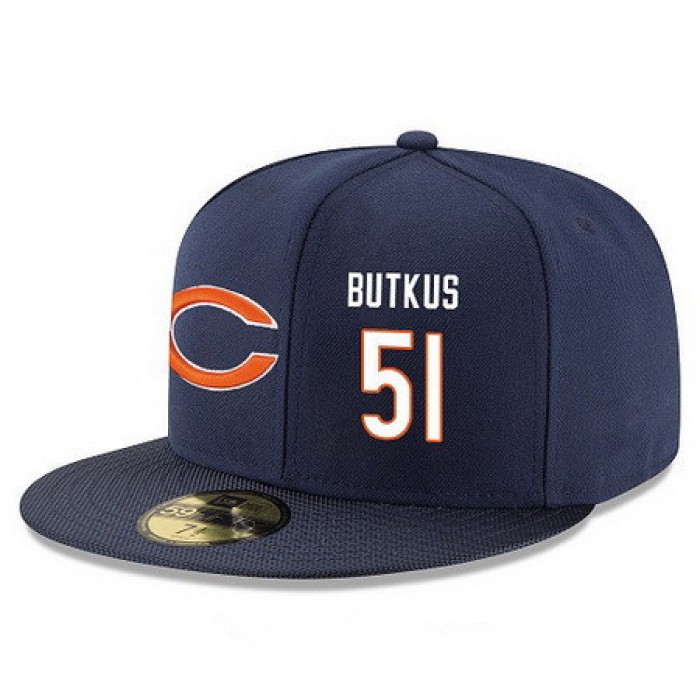 Chicago Bears #51 Dick Butkus Snapback Cap NFL Player Navy Blue with White Number Stitched Hat