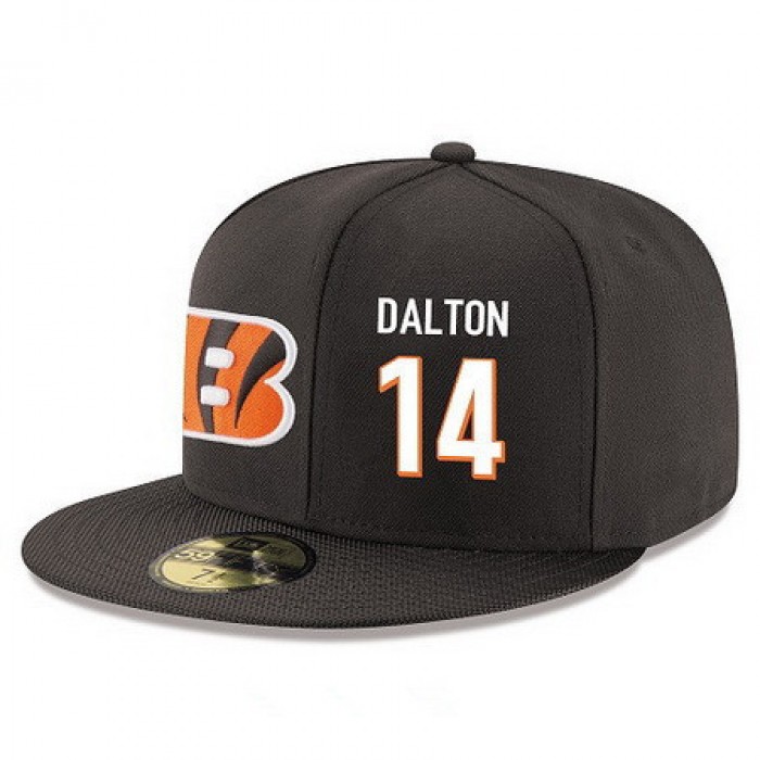 Cincinnati Bengals #14 Andy Dalton Snapback Cap NFL Player Black with White Number Stitched Hat