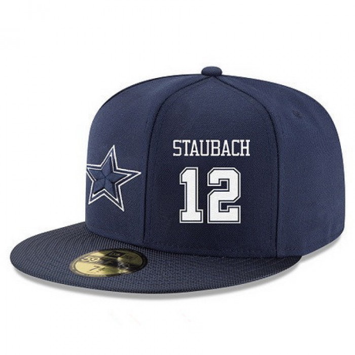 Dallas Cowboys #12 Roger Staubach Snapback Cap NFL Player Navy Blue with White Number Stitched Hat