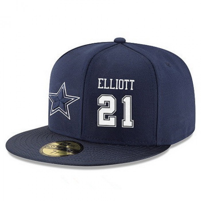Dallas Cowboys #21 Ezekiel Elliott Snapback Cap NFL Player Navy Blue with White Number Stitched Hat