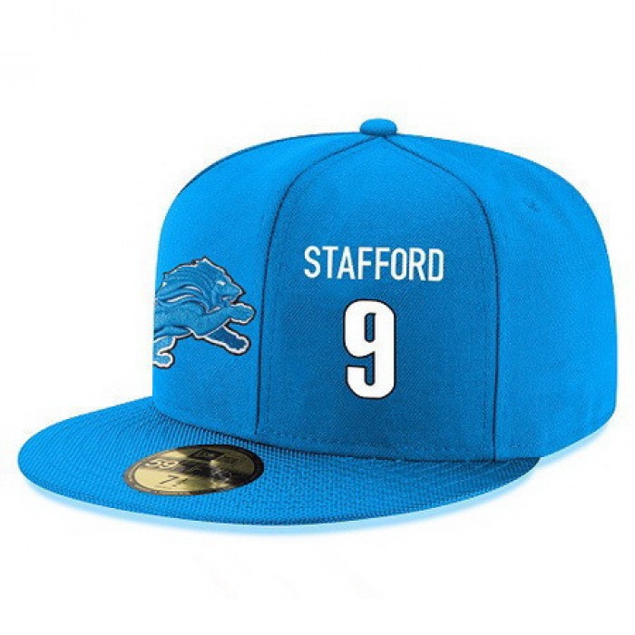 Detroit Lions #9 Matthew Stafford Snapback Cap NFL Player Light Blue with White Number Stitched Hat