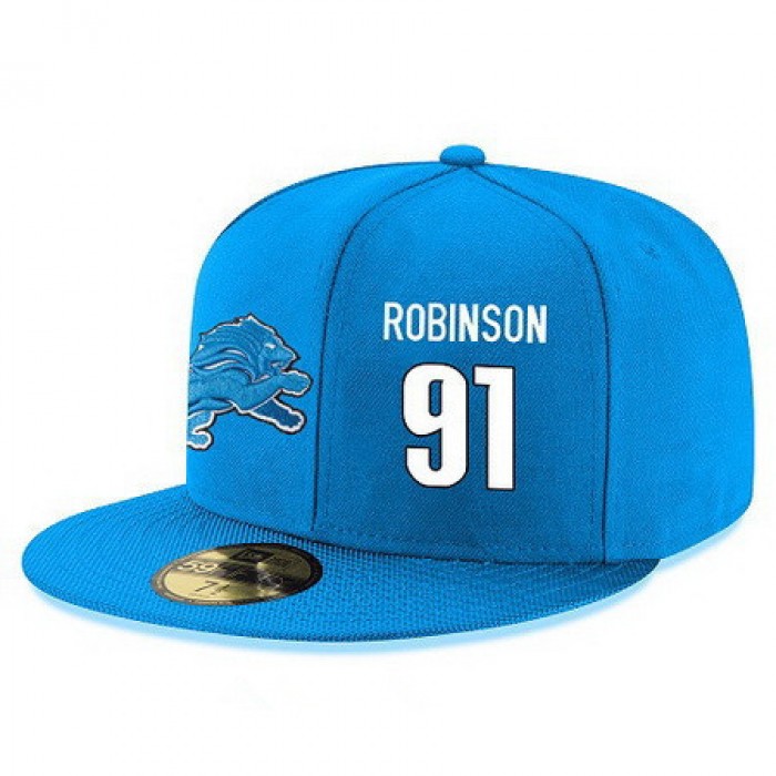Detroit Lions #91 A'Shawn Robinson Snapback Cap NFL Player Light Blue with White Number Stitched Hat