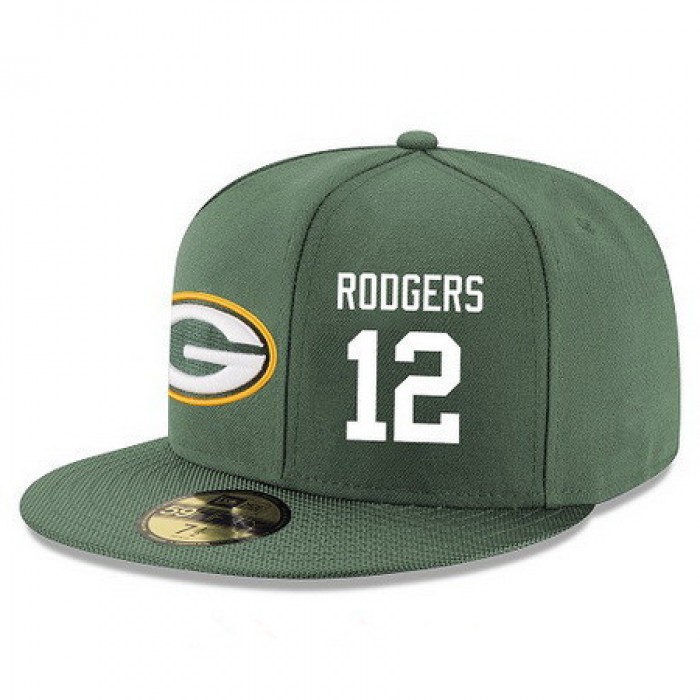 Green Bay Packers #12 Aaron Rodgers Snapback Cap NFL Player Green with White Number Stitched Hat
