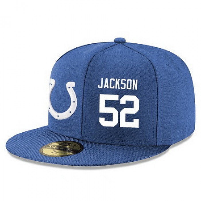 Indianapolis Colts #52 D'Qwell Jackson Snapback Cap NFL Player Royal Blue with White Number Stitched Hat