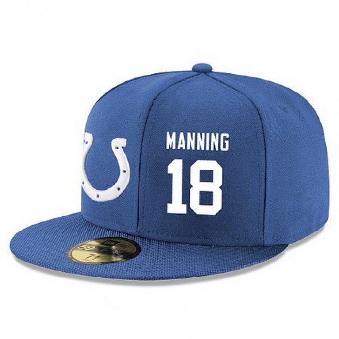 Indianapolis Colts #18 Peyton Manning Snapback Cap NFL Player Royal Blue with White Number Stitched Hat