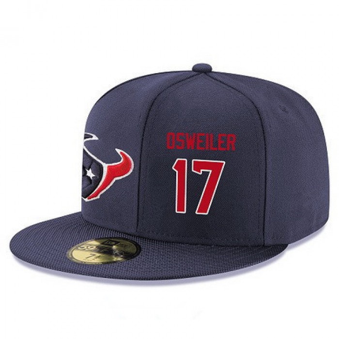 Houston Texans #17 Brock Osweiler Snapback Cap NFL Player Navy Blue with Red Number Stitched Hat