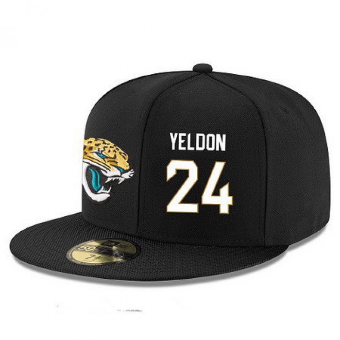 Jacksonville Jaguars #24 T.J. Yeldon Snapback Cap NFL Player Black with White Number Stitched Hat