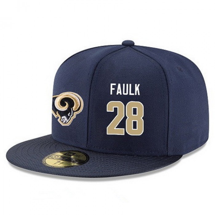 Los Angeles Rams #28 Marshall Faulk Snapback Cap NFL Player Navy Blue with Gold Number Stitched Hat