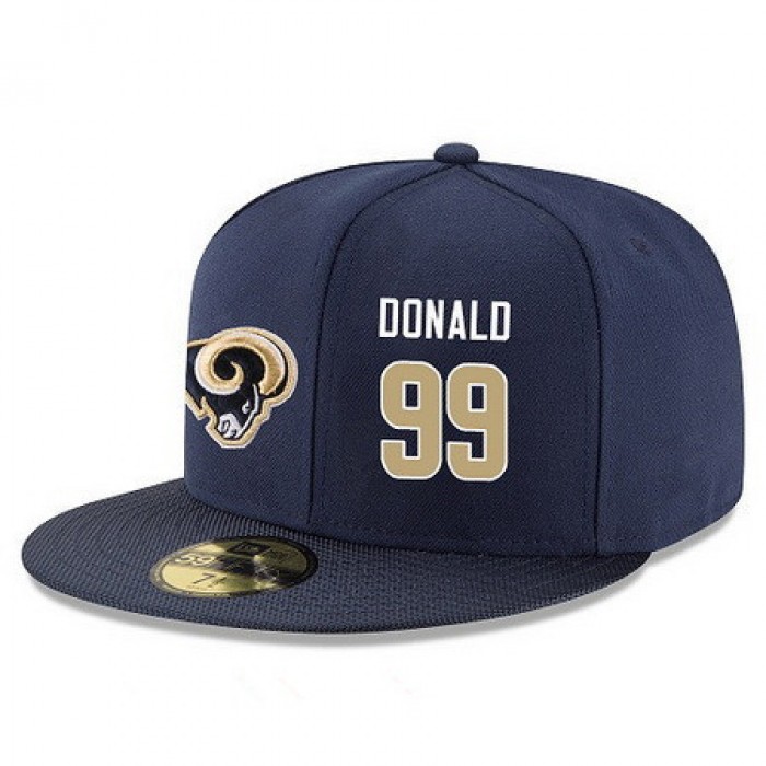 Los Angeles Rams #99 Aaron Donald Snapback Cap NFL Player Navy Blue with Gold Number Stitched Hat
