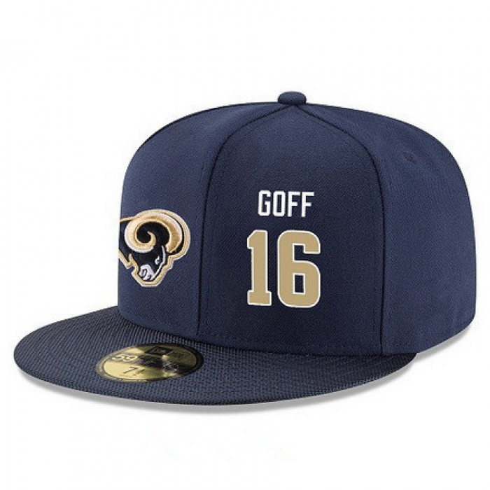 Los Angeles Rams #16 Jared Goff Snapback Cap NFL Player Navy Blue with Gold Number Stitched Hat