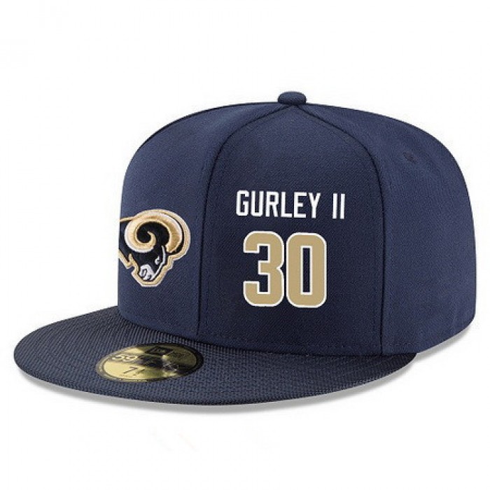 Los Angeles Rams #30 Todd Gurley Snapback Cap NFL Player Navy Blue with Gold Number Stitched Hat