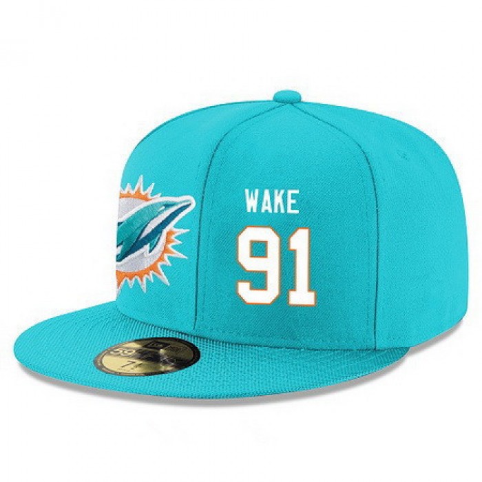 Miami Dolphins #91 Cameron Wake Snapback Cap NFL Player Aqua Green with White Number Stitched Hat