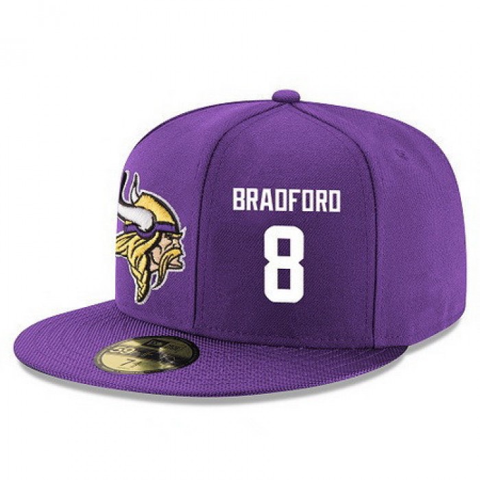 Minnesota Vikings #8 Sam Bradford Snapback Cap NFL Player Purple with White Number Stitched Hat