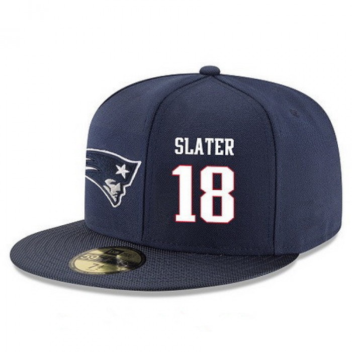 New England Patriots #18 Matthew Slater Snapback Cap NFL Player Navy Blue with White Number Stitched Hat