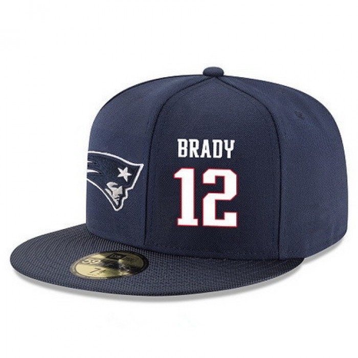 New England Patriots #12 Tom Brady Snapback Cap NFL Player Navy Blue with White Number Stitched Hat