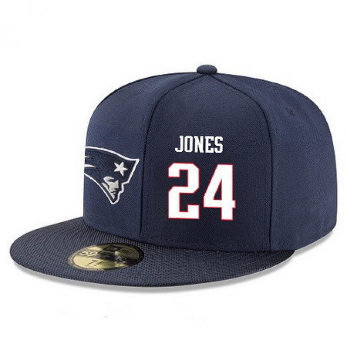 New England Patriots #24 Cyrus Jones Snapback Cap NFL Player Navy Blue with White Number Stitched Hat