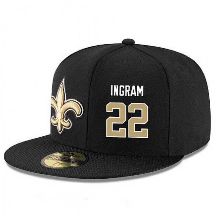 New Orleans Saints #22 Mark Ingram Snapback Cap NFL Player Black with Gold Number Stitched Hat