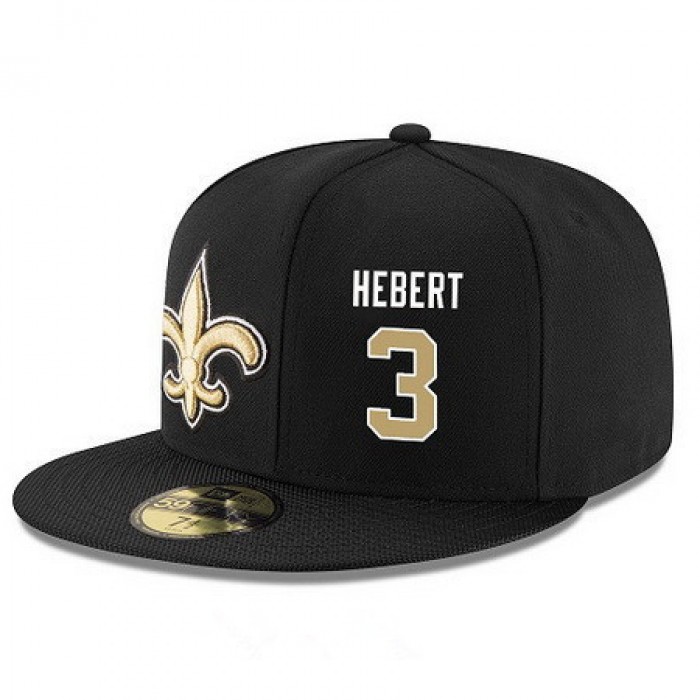 New Orleans Saints #3 Bobby Hebert Snapback Cap NFL Player Black with Gold Number Stitched Hat