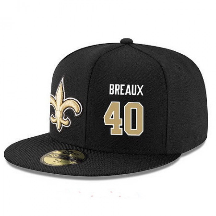 New Orleans Saints #40 Delvin Breaux Snapback Cap NFL Player Black with Gold Number Stitched Hat