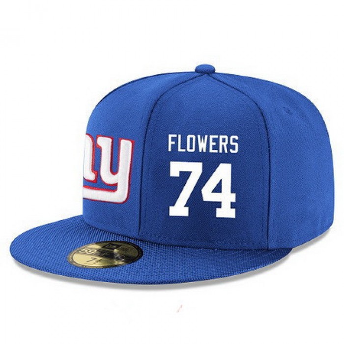 New York Giants #74 Ereck Flowers Snapback Cap NFL Player Royal Blue with White Number Stitched Hat