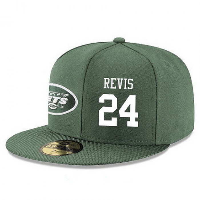 New York Jets #24 Darrelle Revis Snapback Cap NFL Player Green with White Number Stitched Hat