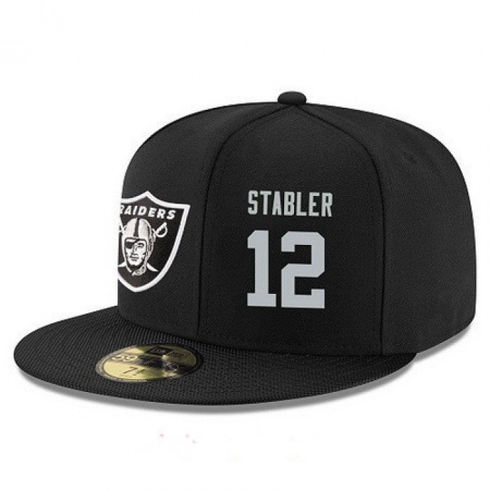 Oakland Raiders #12 Kenny Stabler Snapback Cap NFL Player Black with Silver Number Stitched Hat