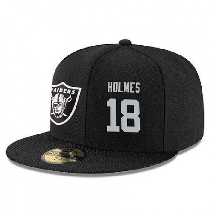 Oakland Raiders #18 Andre Holmes Snapback Cap NFL Player Black with Silver Number Stitched Hat
