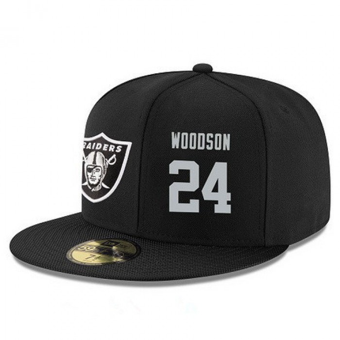 Oakland Raiders #24 Charles Woodson Snapback Cap NFL Player Black with Silver Number Stitched Hat
