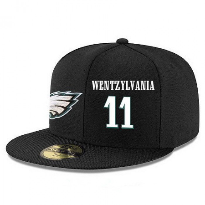 Philadelphia Eagles #11 Carson Wentz Wentzylvania Snapback Cap NFL Player Black with White Number Stitched Hat