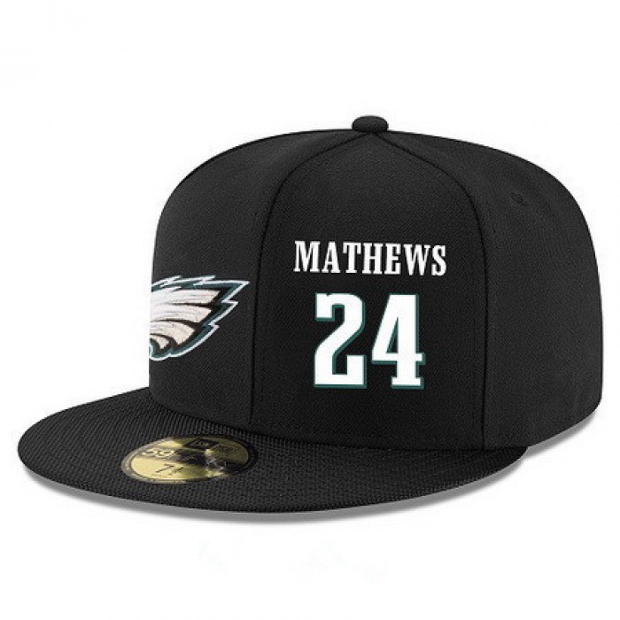 Philadelphia Eagles #24 Ryan Mathews Snapback Cap NFL Player Black with White Number Stitched Hat