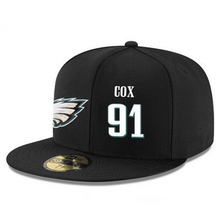 Philadelphia Eagles #91 Fletcher Cox Snapback Cap NFL Player Black with White Number Stitched Hat