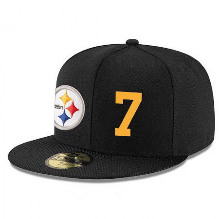 Pittsburgh Steelers #7 Ben Roethlisberger Snapback Cap NFL Player Black with Gold Number Stitched Hat
