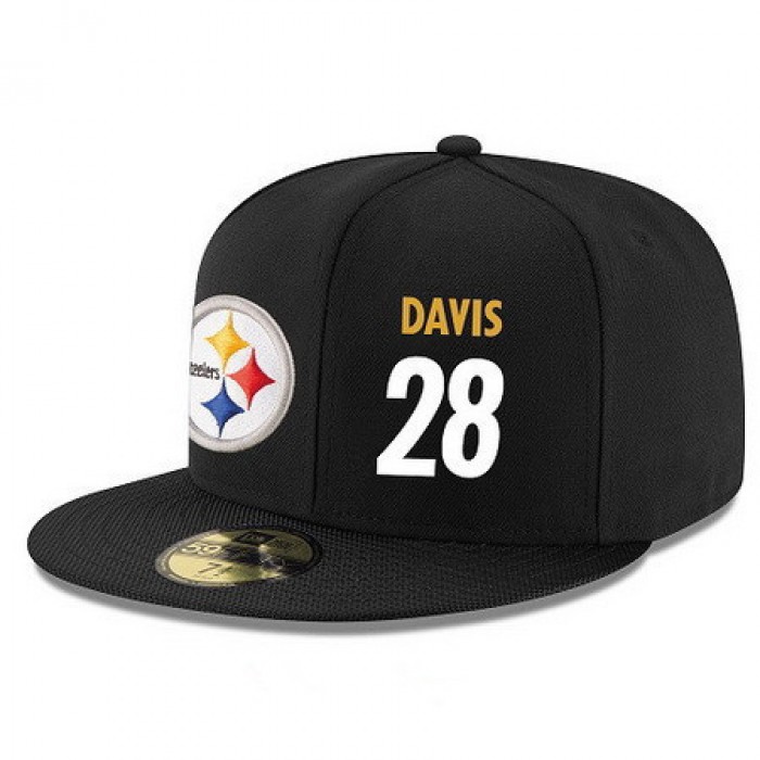 Pittsburgh Steelers #28 Sean Davis Snapback Cap NFL Player Black with White Number Stitched Hat